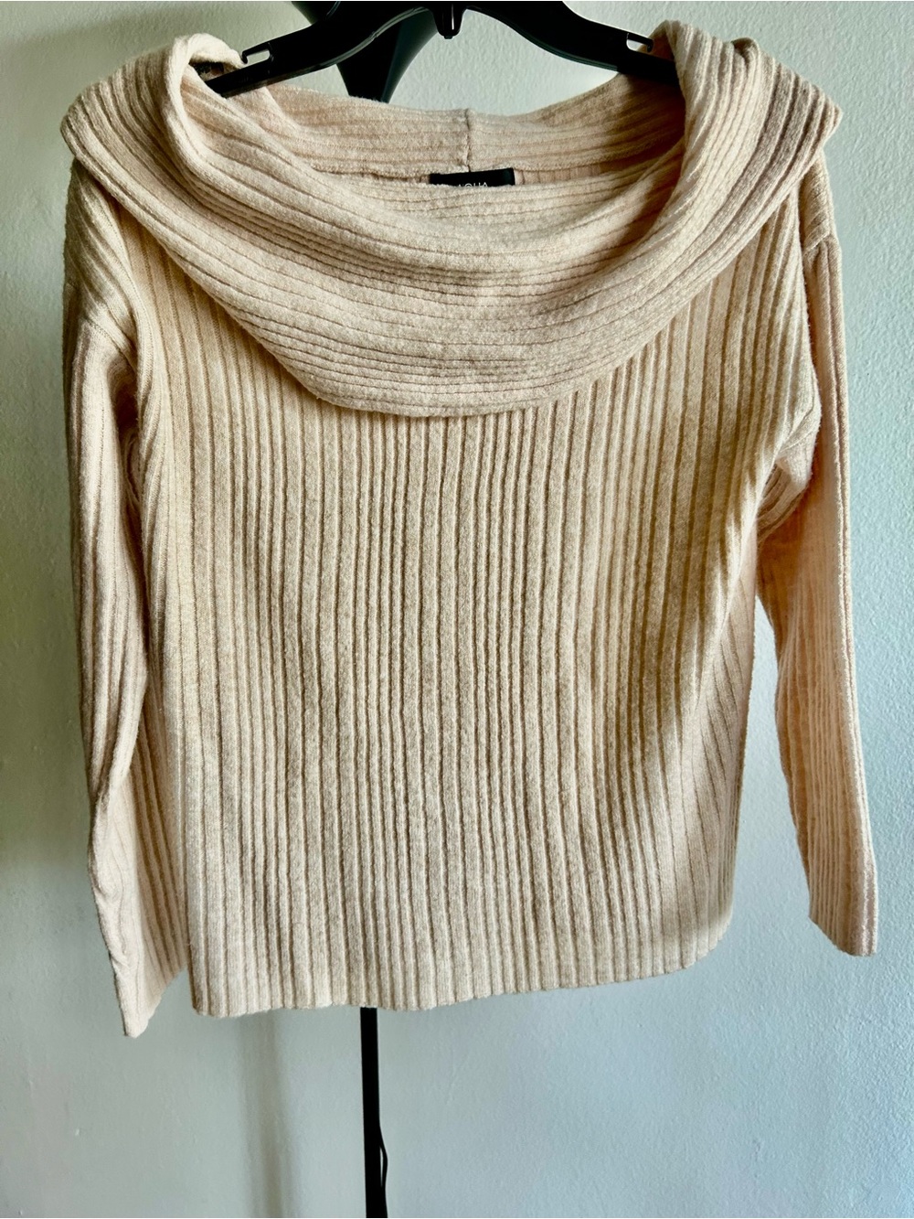 Aqua Ribbed Cowl Neck Sweater - Cream
